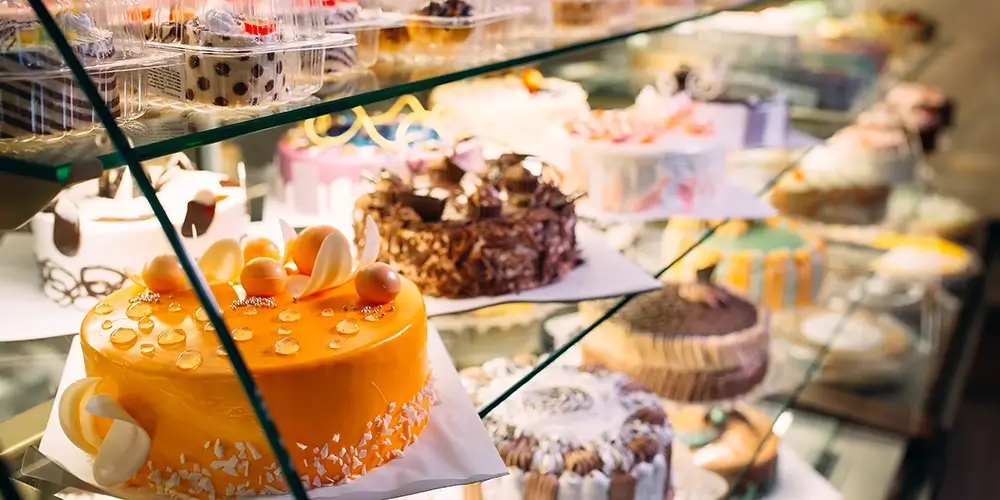 Pastry in a display fridge