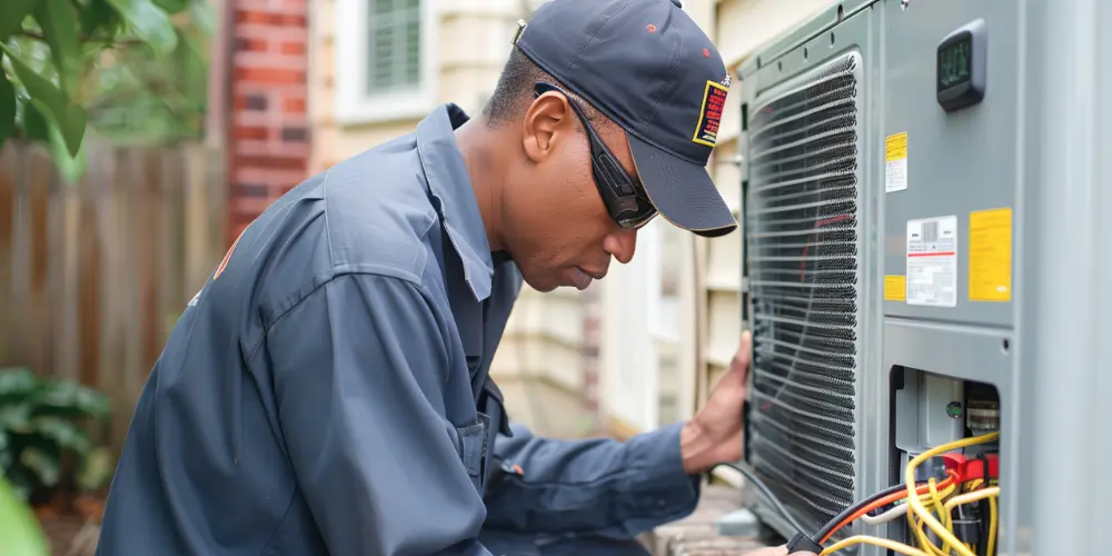 Technician servicing an air conditioner